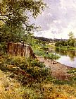 Bank Paintings - On The River Bank by Emilio Sanchez-Perrier